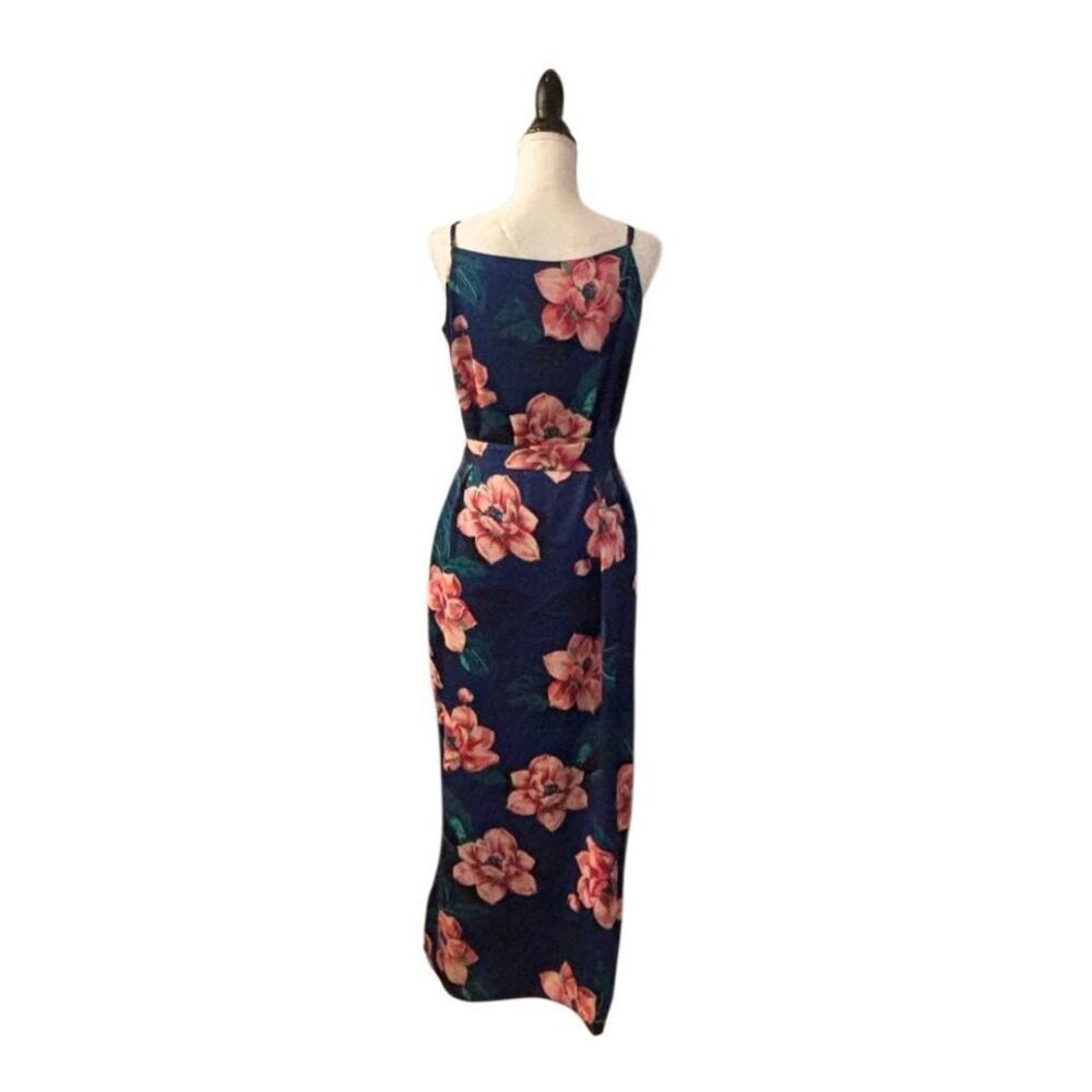 Banana Republic Navy Floral Maxi Dress Spaghetti Strap Size Large - Picture 2 of 11
